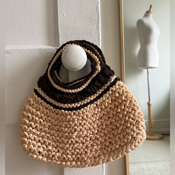 Handbags - Handmade Recycled Fabric Crochet Mini Tote Bag | Boho Y2K Cottagecore Purse